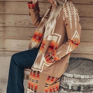 Native Boho Tribal Aztec Luxe Blanket Trench Coat